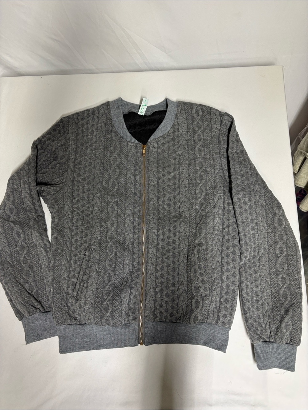 Pica Gray Cable Knit Textured Zip Front Sweater Cardigan Women’s M